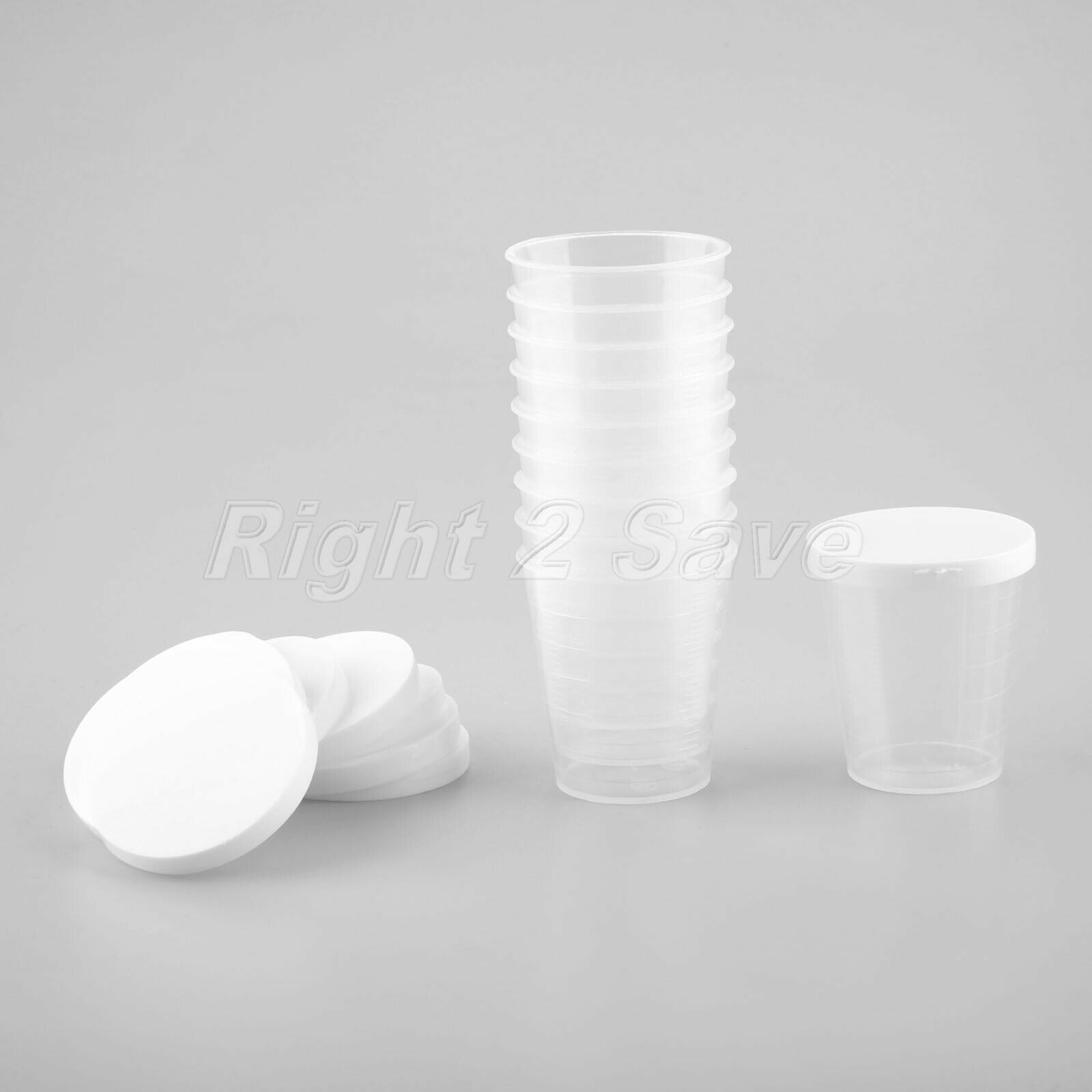10Pcs 30ml Medicine Measuring Measure Cups With White Lids Cap Clear Container