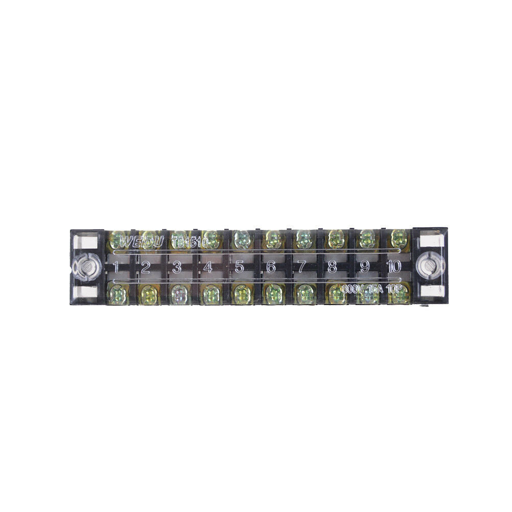 600V 15A 10 Positions Dual Rows Covered Barrier Screw Terminal Block Strip F SJ
