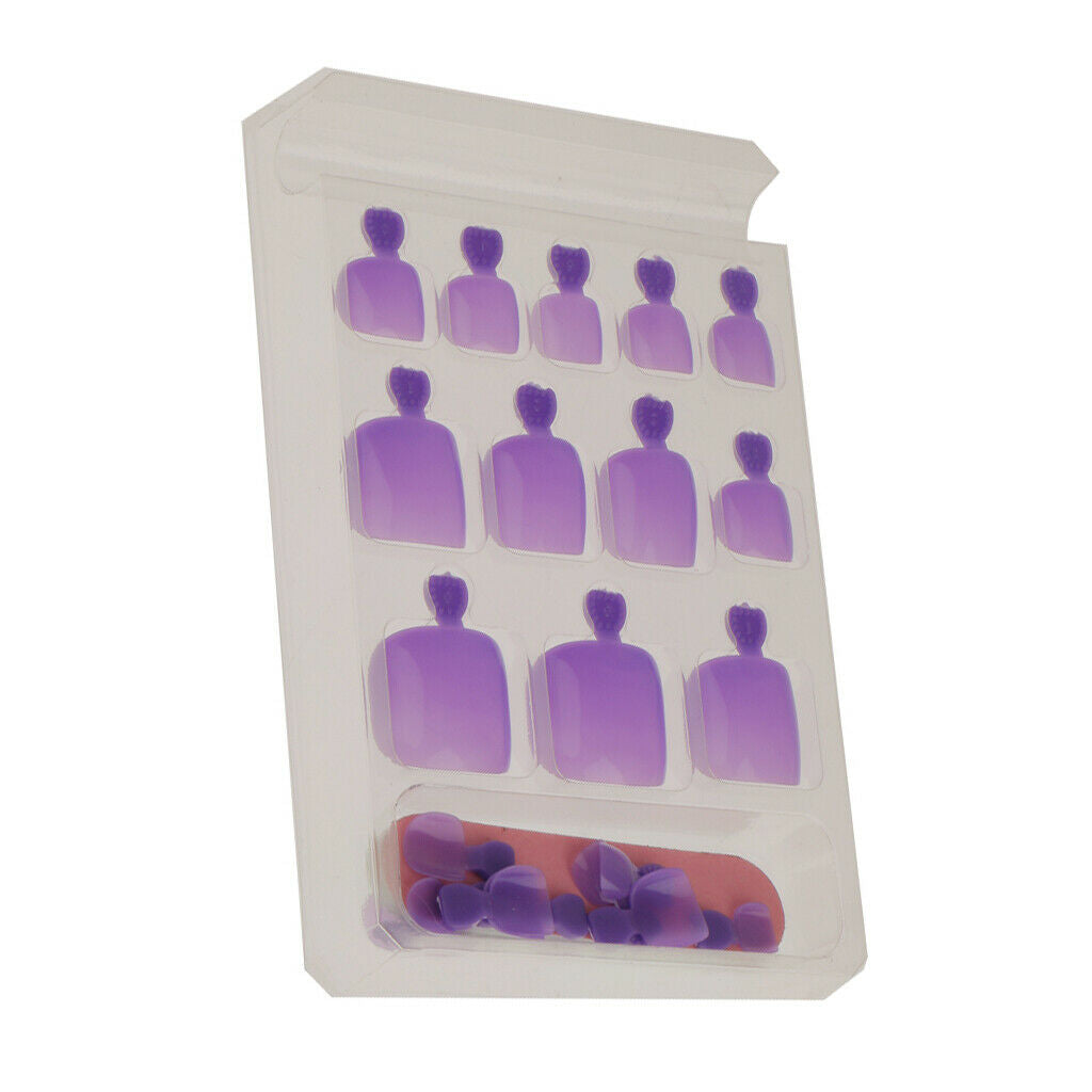 24pcsPure Toe Nails Full Cover Pedicure False Nail Art Tips with File Purple