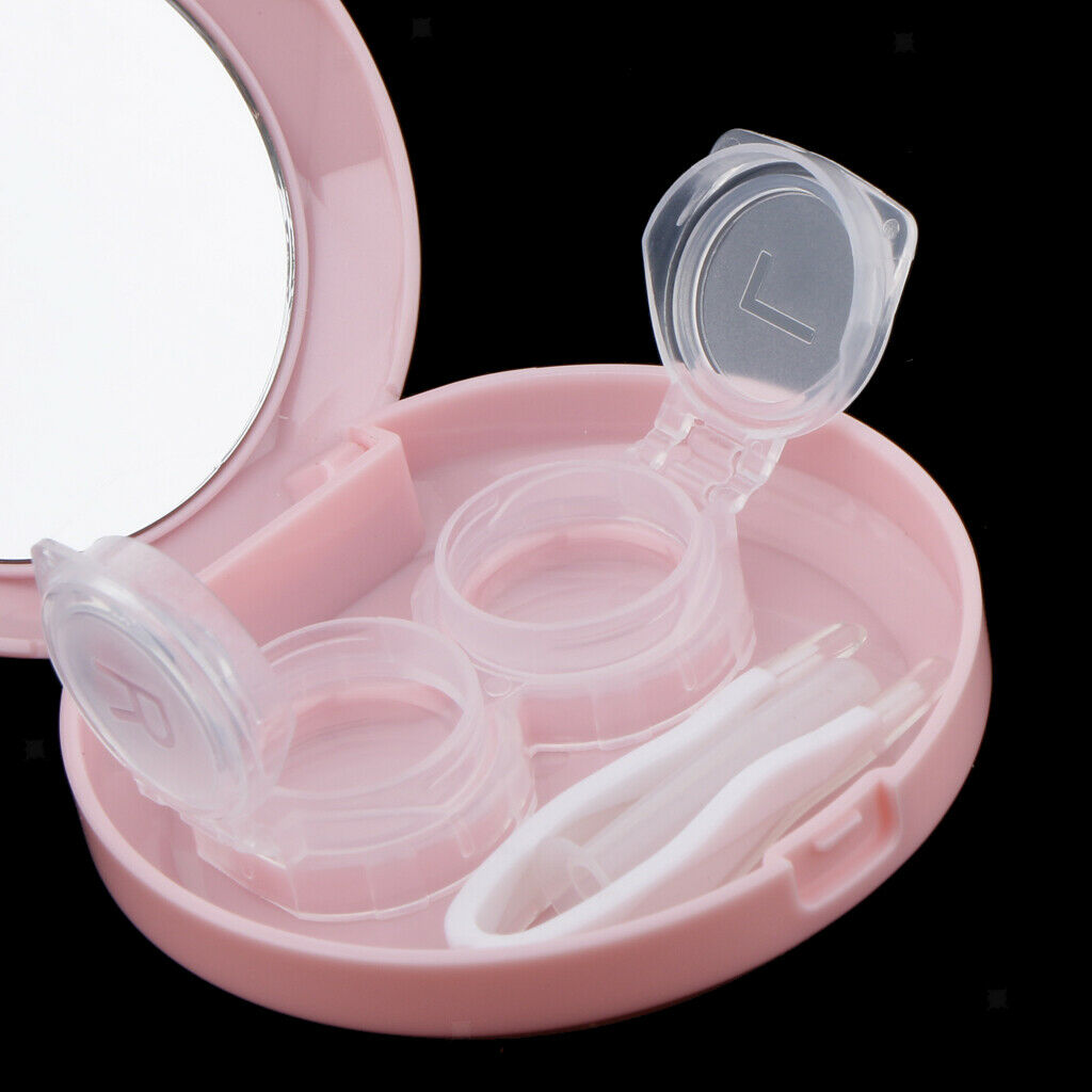 Travel Contact Lenses Soaking Storage Case Box + Inserter Tweezer Pink