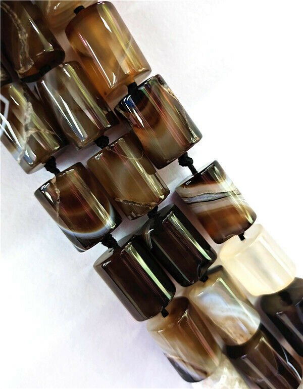 1 Strand 18x13mm Black Stripes Onyx Agate Cylinder Tube Loose Beads 15.5" HH8464