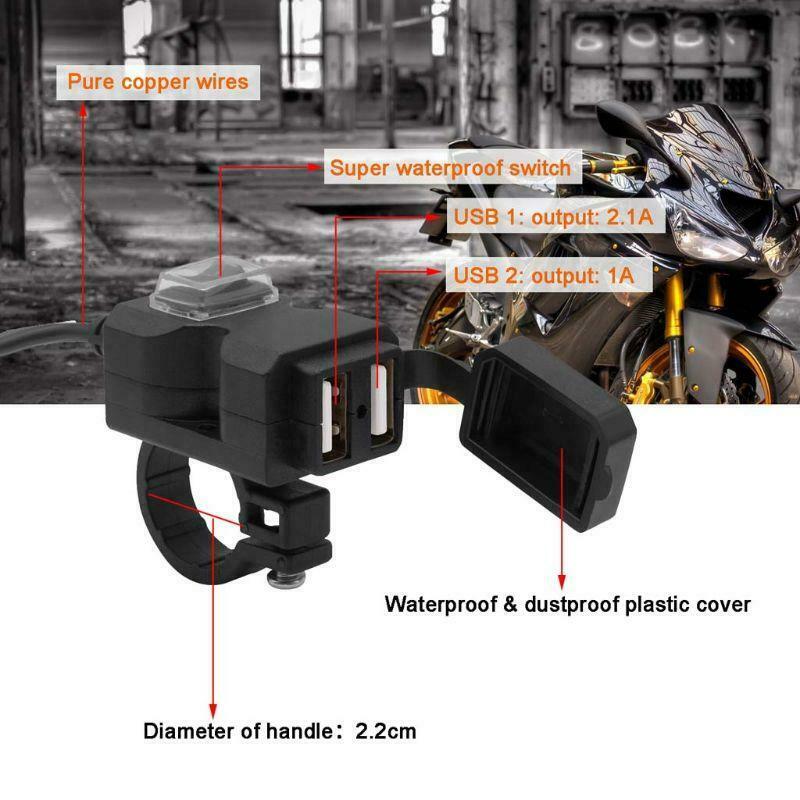 Waterproof 12V-24V Motorbike Motorcycle Handlebar Mirror Power Supply with ON