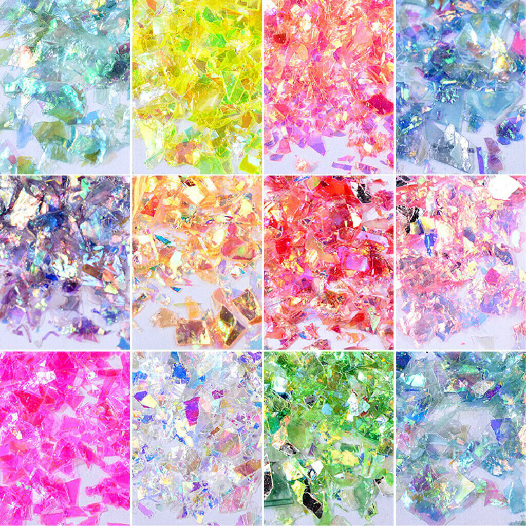 12 Jars Cellophane Iridescence Sequins Metallic Luster Bright Nail Stickers