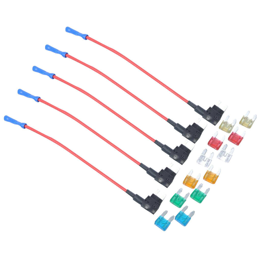 24Pcs 5A 10A 15A 20A 25A 30A Small Blade Fuse & 10Pcs Add-a-circuit Holders