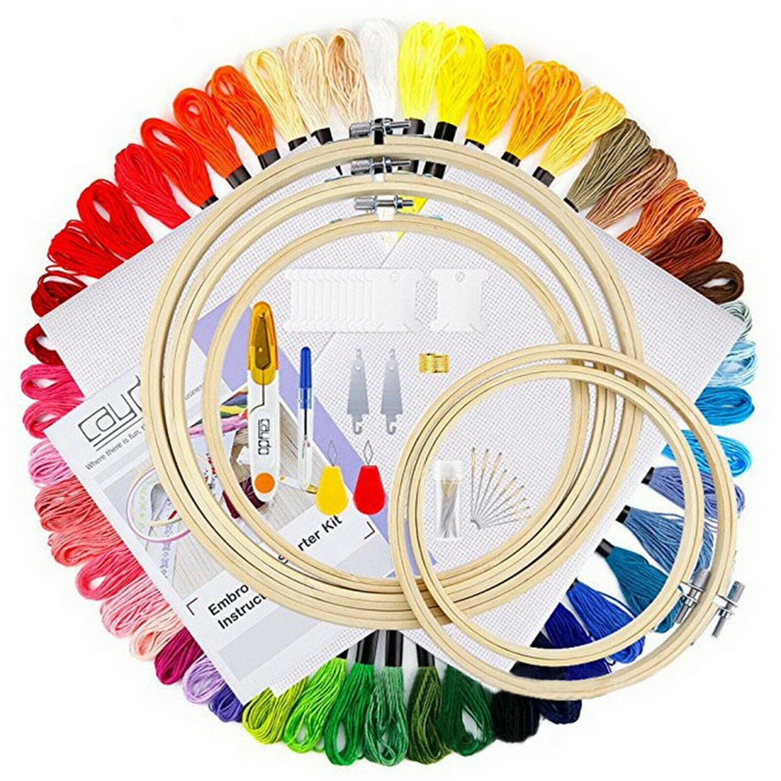 50 Colorful Cross Stitch Kits Starter Fabric-Set Kit Tools Gift for Adults Kids