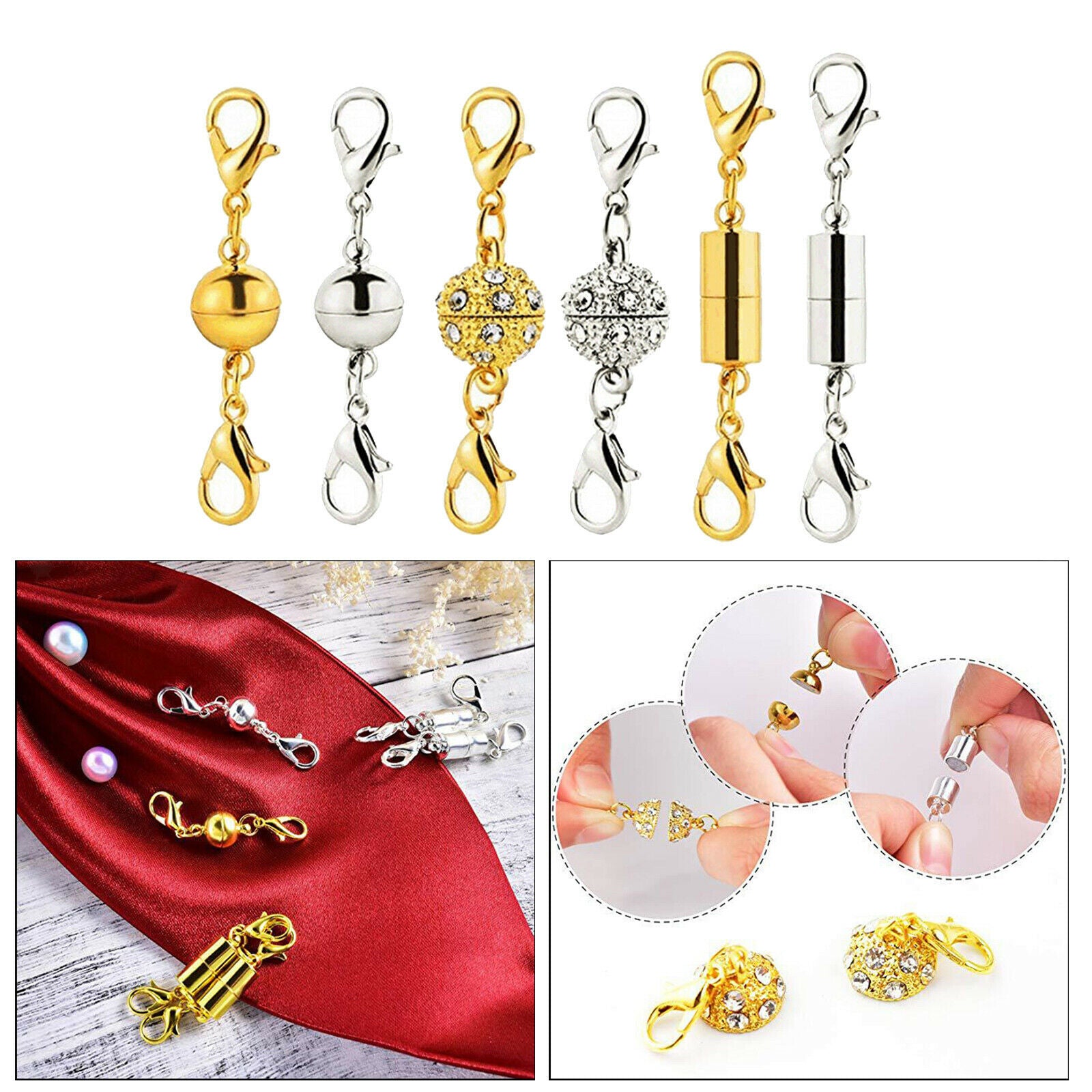6x Copper Magnetic Clasp Connector Fashionable Lobster Clasps Extender Lock