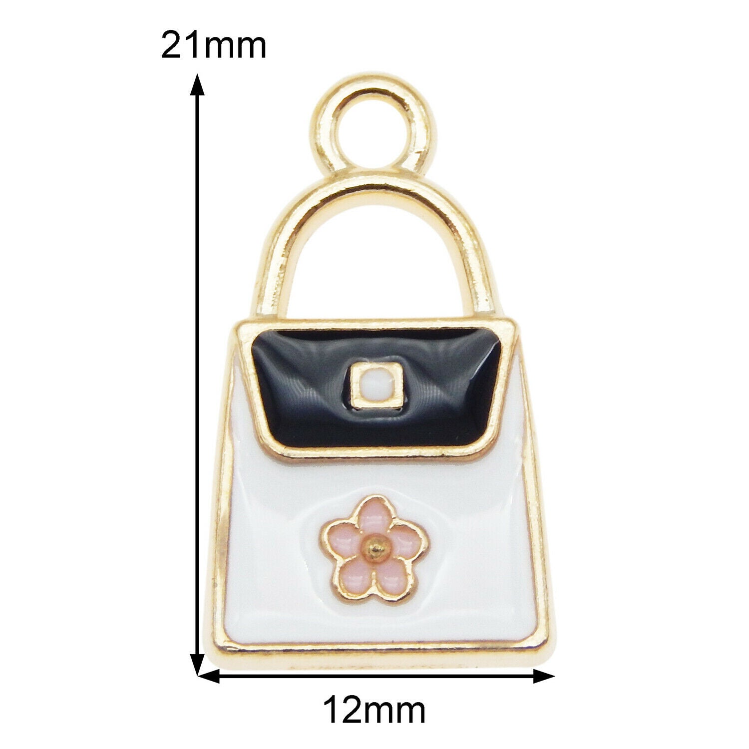 20PCS Colorful Enamel White Handbag with Plum Flower Pendant Charms DIY Findings
