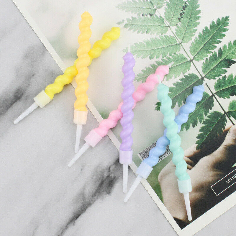 6pcs/set Thread Color Birthday Candles With Stand Cake Candle Party Suppl.l8