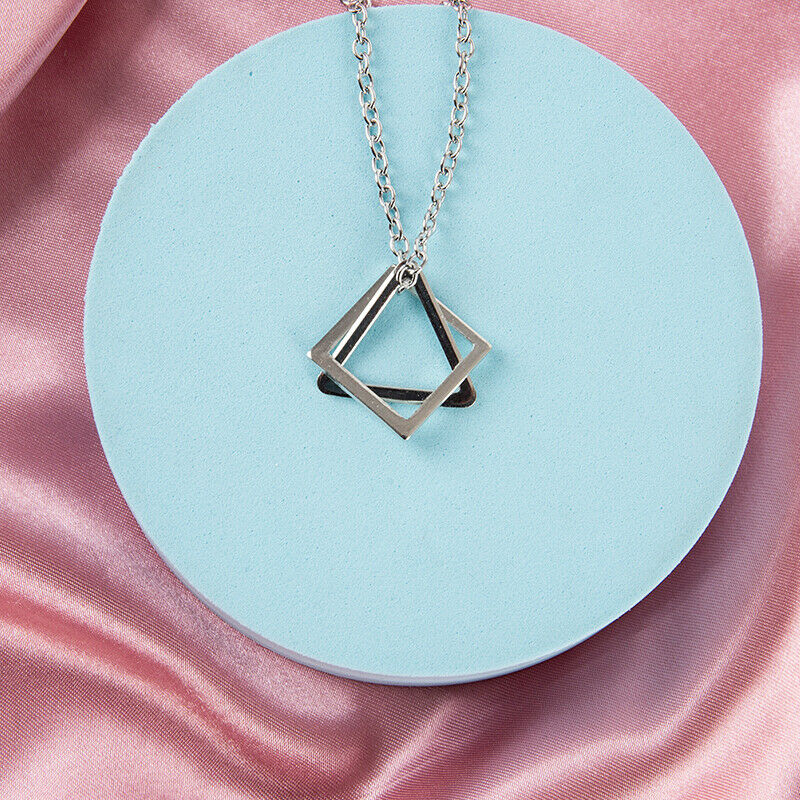 Fashion Simple Pendant Necklace Women Stainless Steel Geometric Interlock.l8