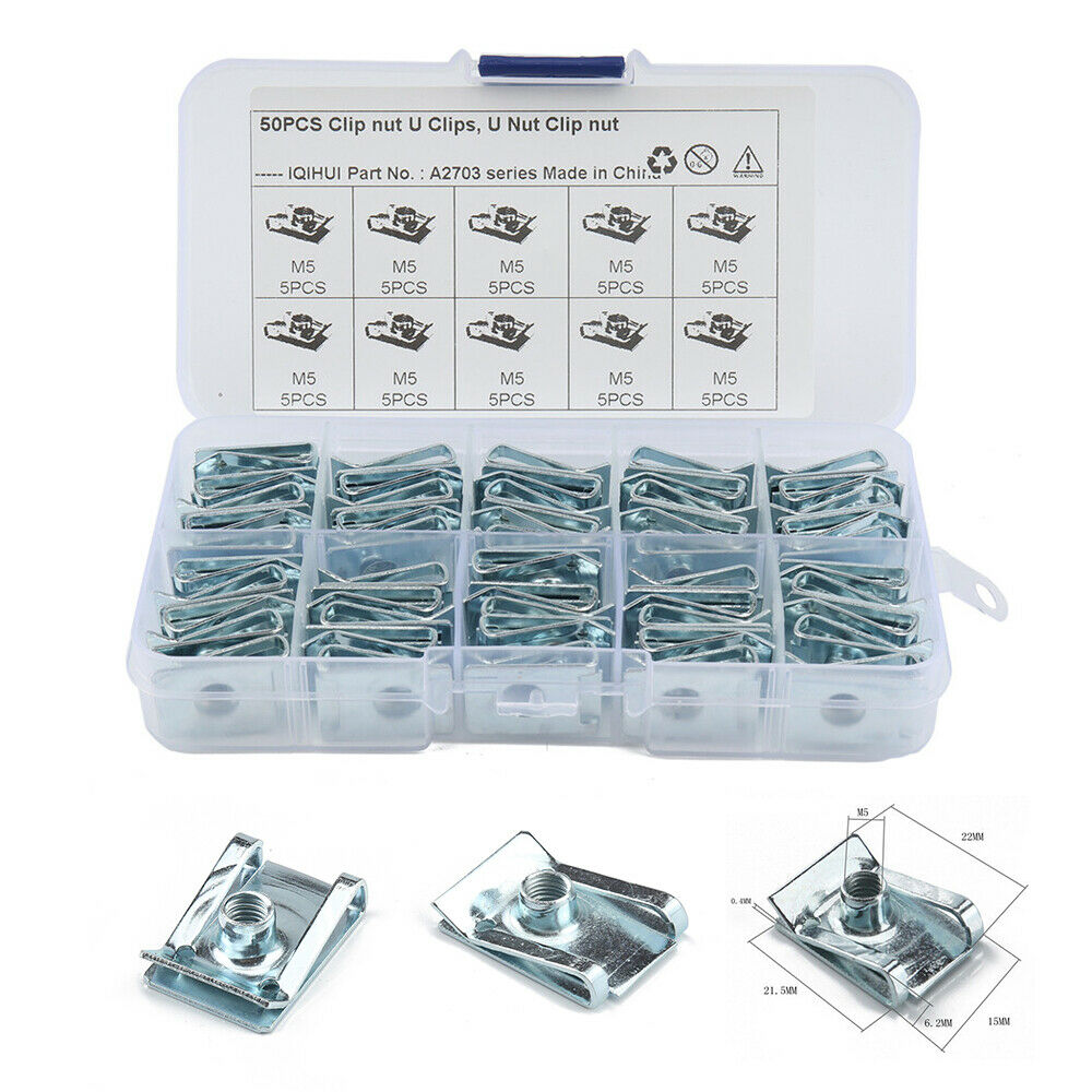 50x M5 U-type Clips Fasteners Screws Automobile Captive Nut Clips Universal
