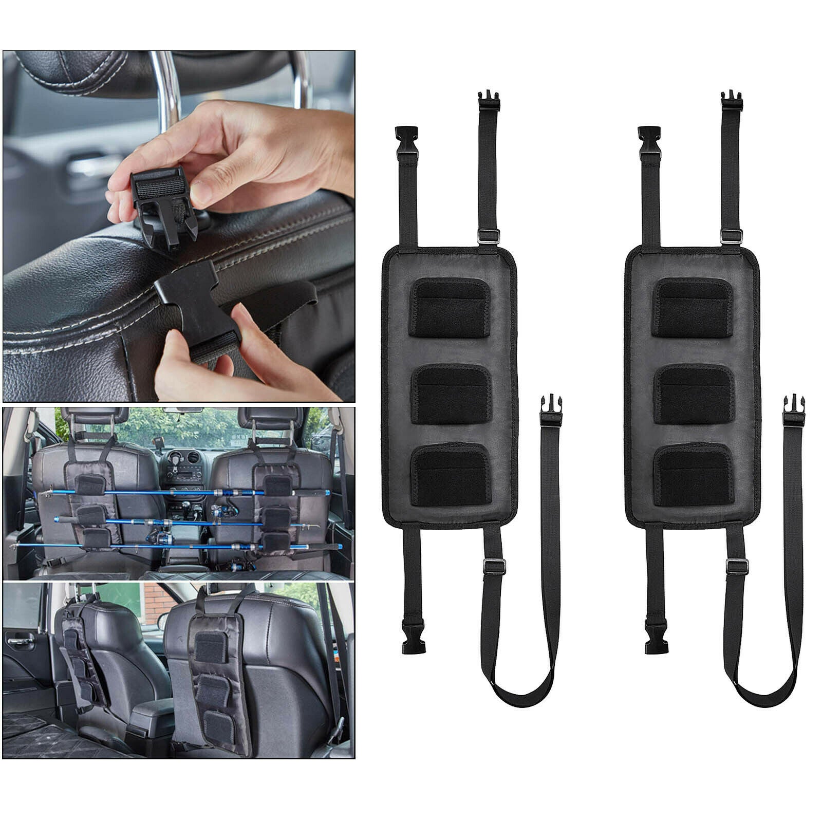 Portable Fishing Rod Holder Car Backseat Universal Bracket 3 Poles Storage