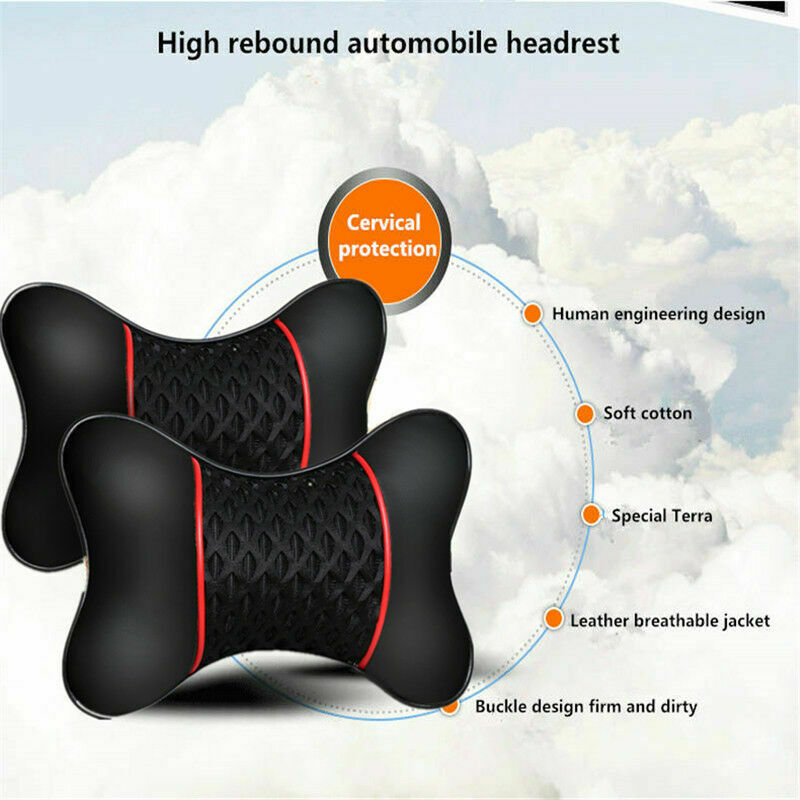 2PCS PU leather Knitted Car Seat Pillows Support Headrest Neck Shoulder Cushion
