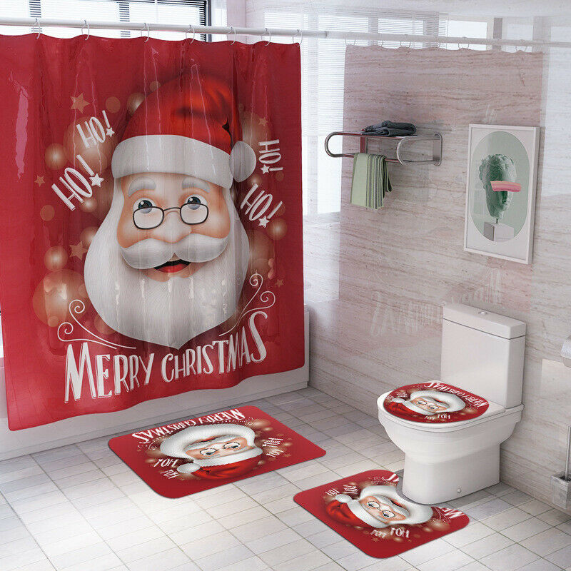 Christmas Shower Curtain Hooks Included Xmas Home Decoration 180x180cm C