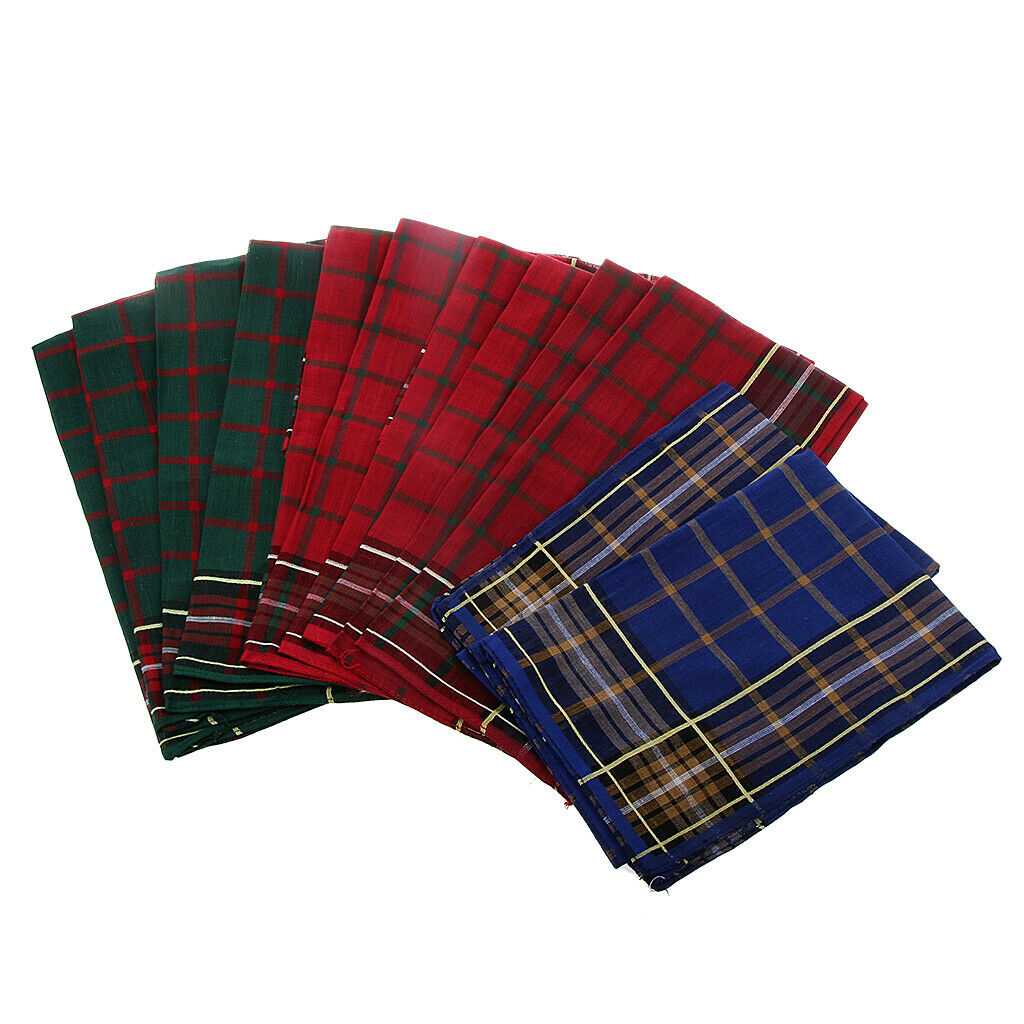 24x Unisex Classic Plaid 100% Cotton Handkerchiefs Hanky Pocket Square Mixed