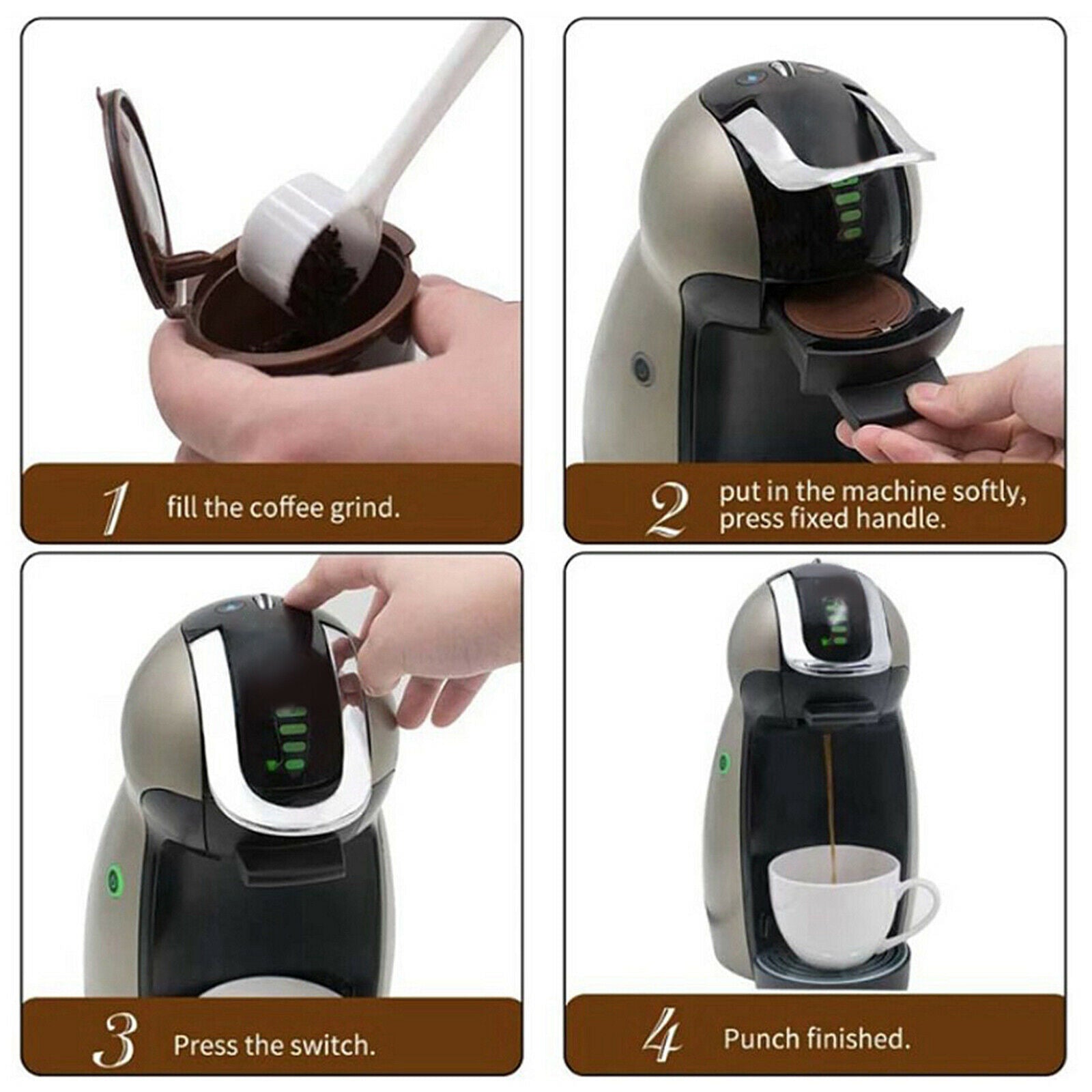 Refillable Reusable Coffee Capsule Pods Cups for Nescafe DolceGusto Brown