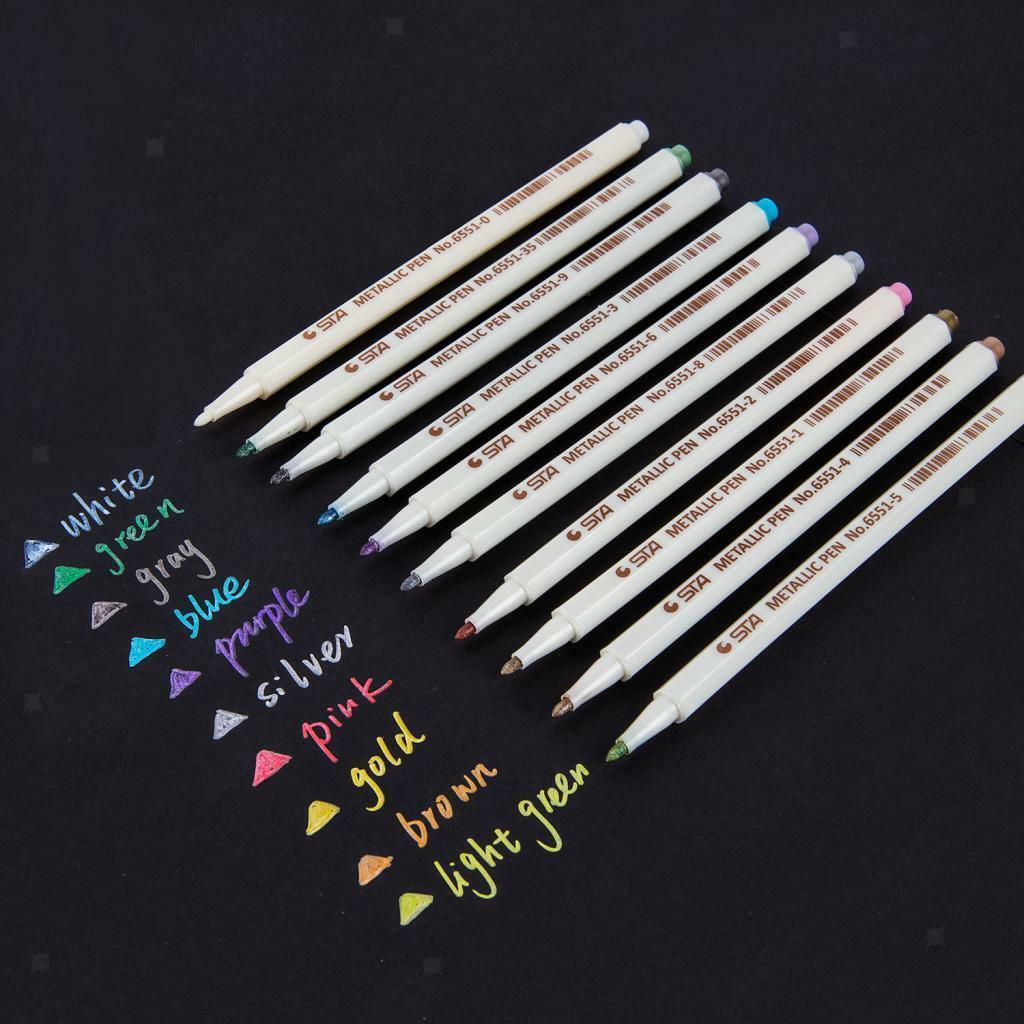 10Colors Metallic Marker Pen DIY Scrapbook Crafts Soft Brush Pen Art Markers