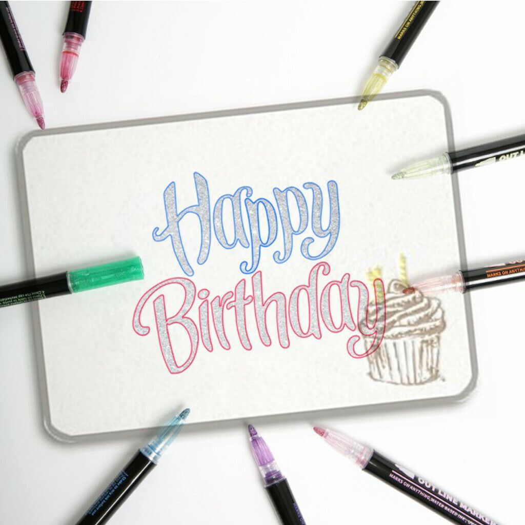 12pack Double Line Marker Pens Writing Drawing Painting Glitter Pens Card Making