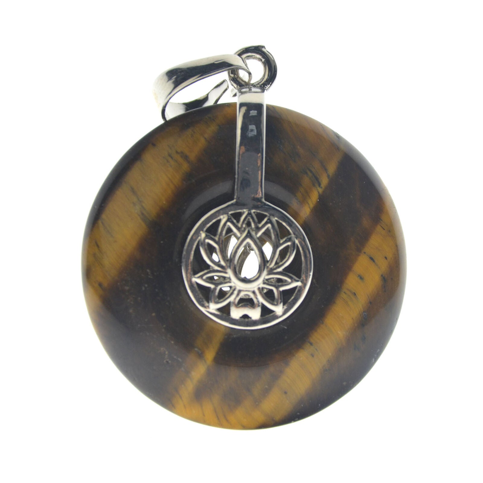 Tiger eye Stone Yoga Lotus Round Pendant Energy Reiki Healing Amulet