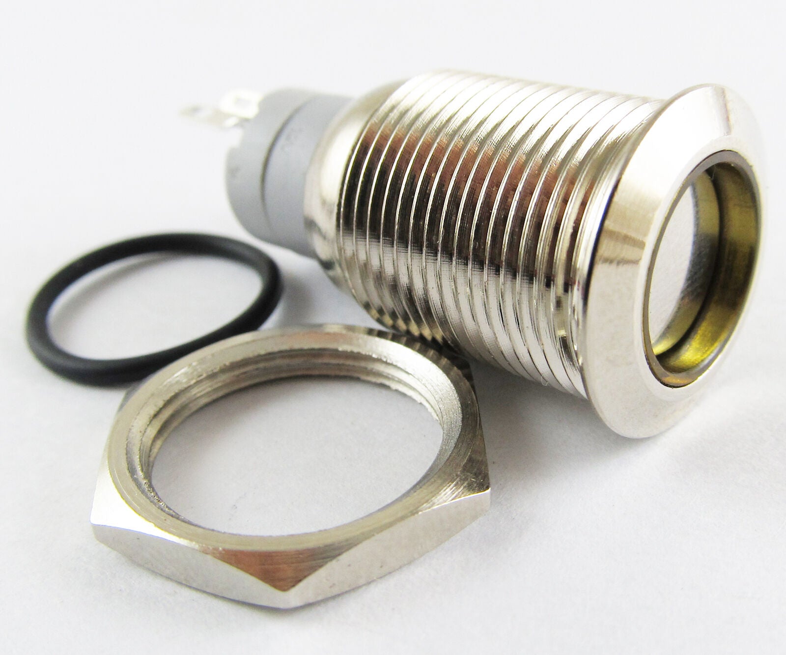 Metal Flat Ring illuminated Yellow Led Push Button Self-Locking Switch 16mm C1