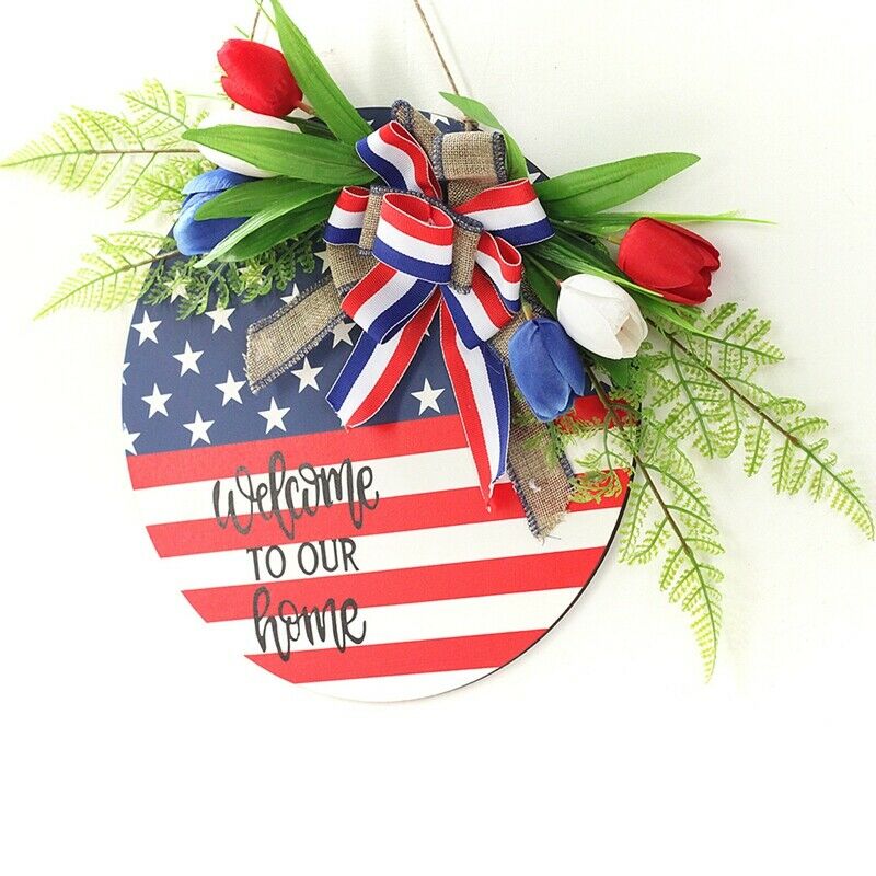 4Th of July Hanging Wooden Sign American Patriotic Independence Day Home WinL9O4