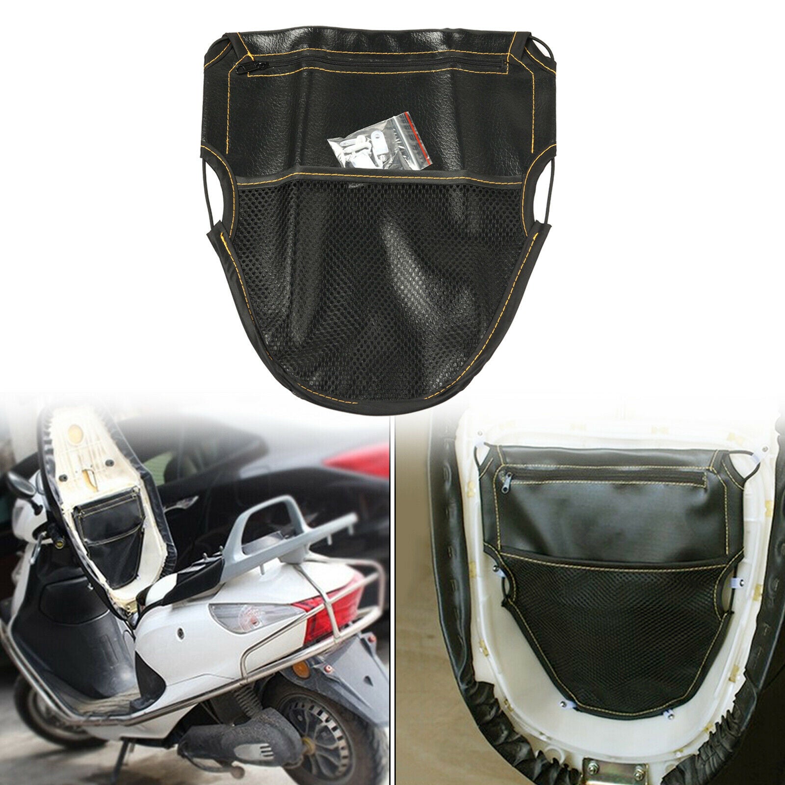 Black Leather Motorcycle Under Seat Storage Pouch Bag Case Durable Premium