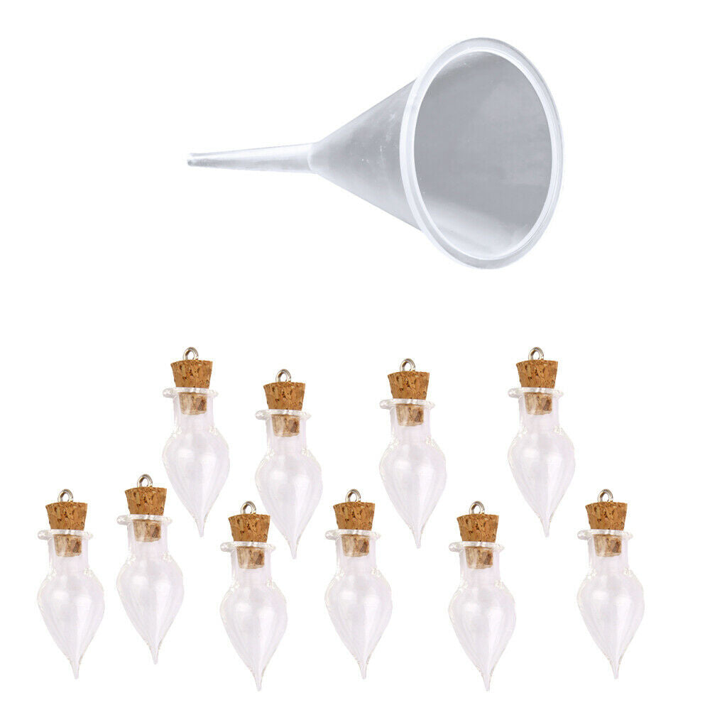 10pcs Clear Glass Cork Bottles Vial Wishing Bottle DIY Pendants With Funnel