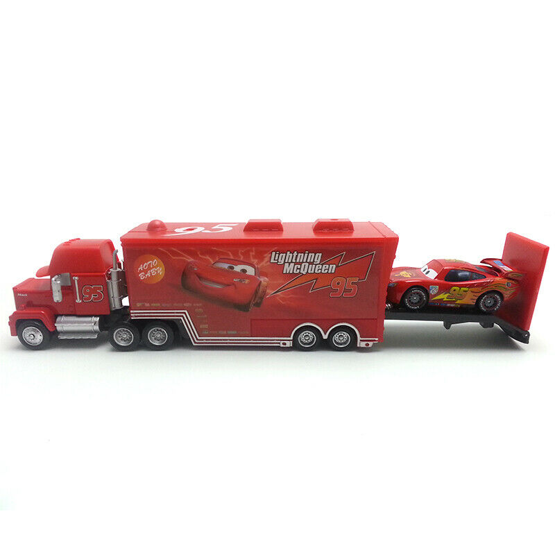 Disney Pixar Cars Mack Truck Trailer & McQueen 2pcs Metal Cars Set New Loose