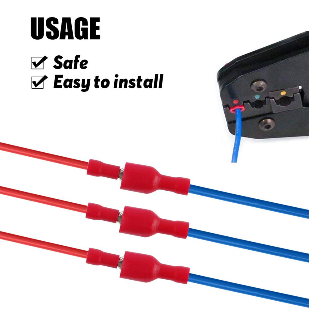 200PCS Red Male Female Vinyl Insulated Spade Wire Connector Terminals 22-16AWG