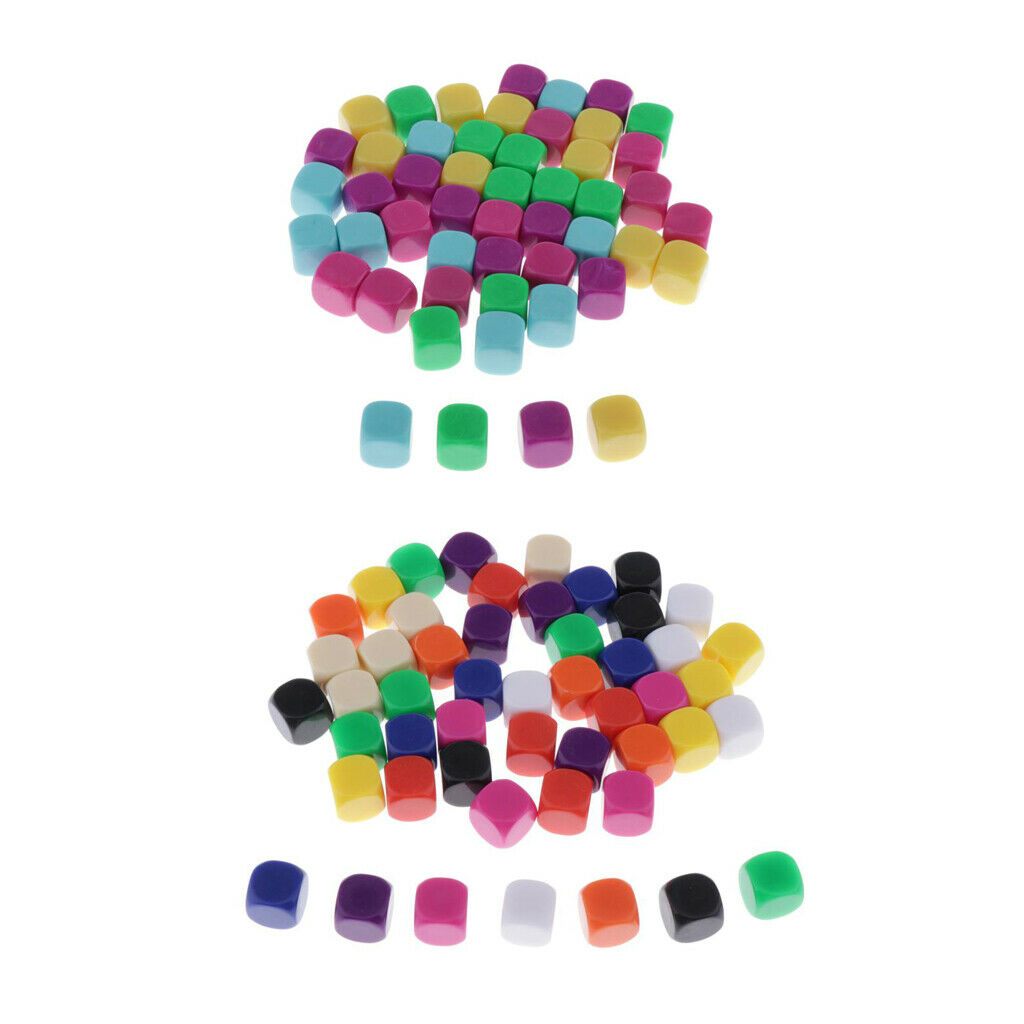 100Pcs Creative Colorful Opaque Blank 6 Sided Dice for RPG Math Teaching