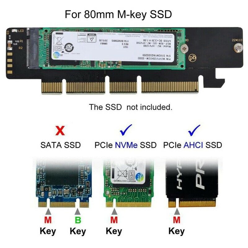 M.2 NVMe SSD NGFF to PCIE 3.0 X16 X4 Adapter Card M Key NVME AHCI SSD for 110mL4