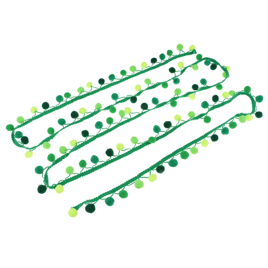 3 Yards Pom Pom Tassel Ball Fringe Ribbon Trim Sewing on Bag Hat 30mm Green