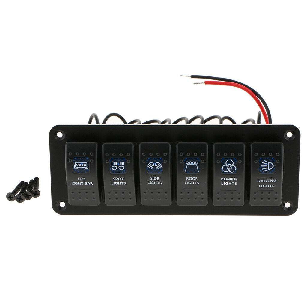 6 Gang Rocker Resetting Switch Panel 12/24V Circuit Breaker Car Marine Boat