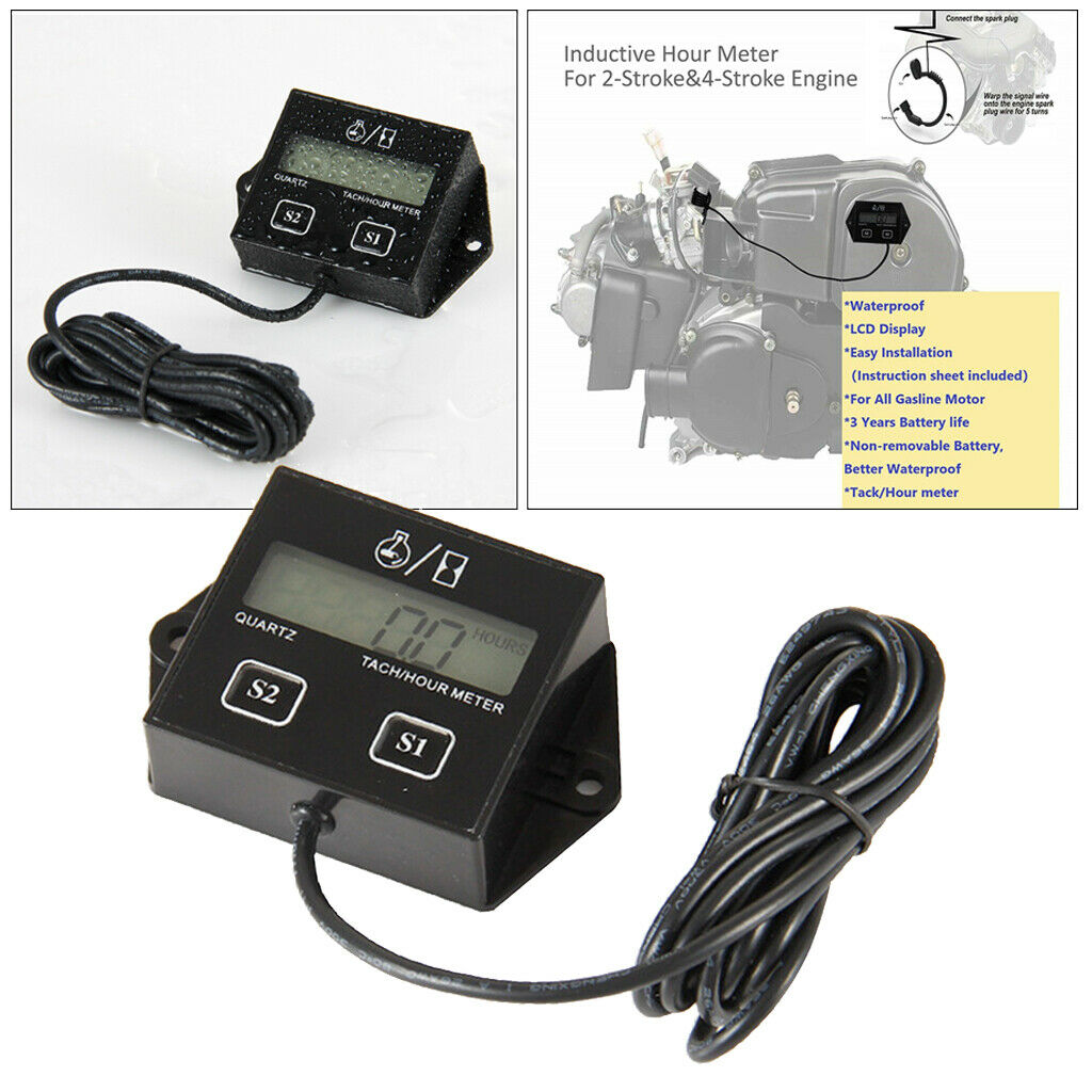 Tach Hour Meter LCD 2/4 Stroke Tachometer Gasoline Gas Engine Motor Boat