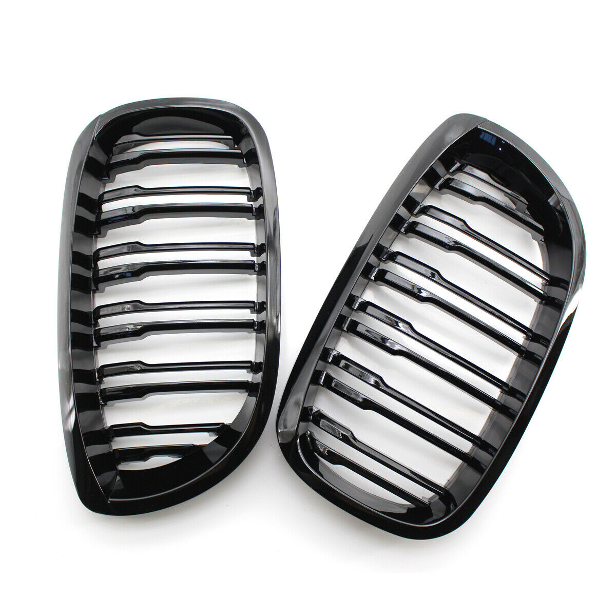 1 Pair Gloss Black Double Slat Kidney Grille Grill for BMW 3-Series E46 @