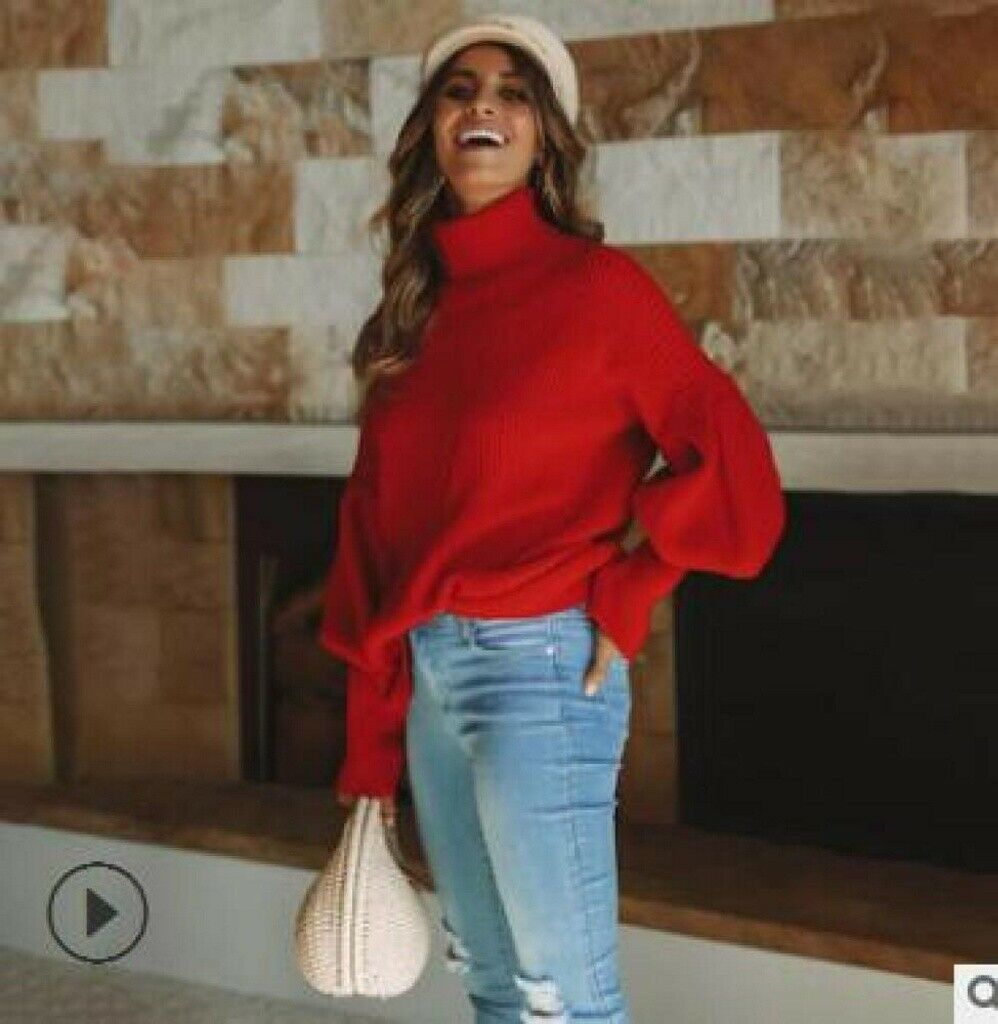 Women Casual Long Sleeve Turtleneck Knitted Sweater Jumper Cardigan Outwear Top