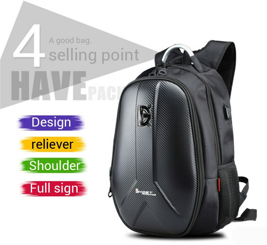HighCapacity Motorcycle Backpack Motorbike Helmet Bag Waterproof USB Charge Plug