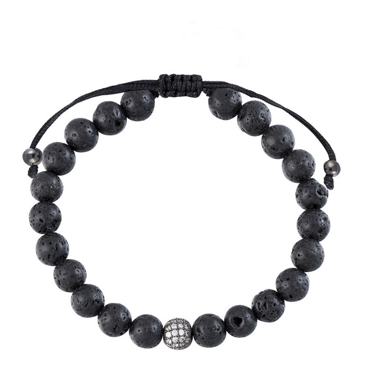 New Fashion Men's Black Volcanic Bracelet Beads Lava Stone Zircon Ball Bracelets