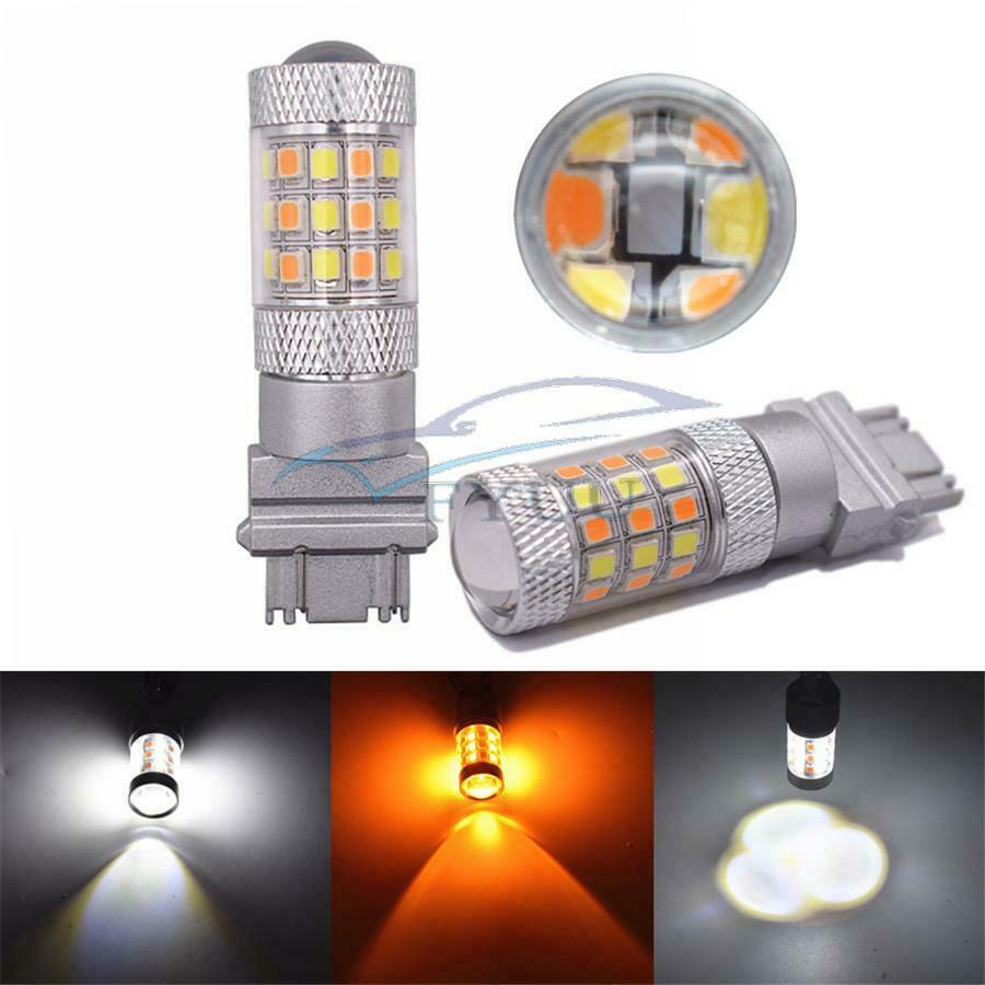 2x3157 T25 2835 SMD Turn Signal LED Light Bulb Dual Color White/Amber Switchback