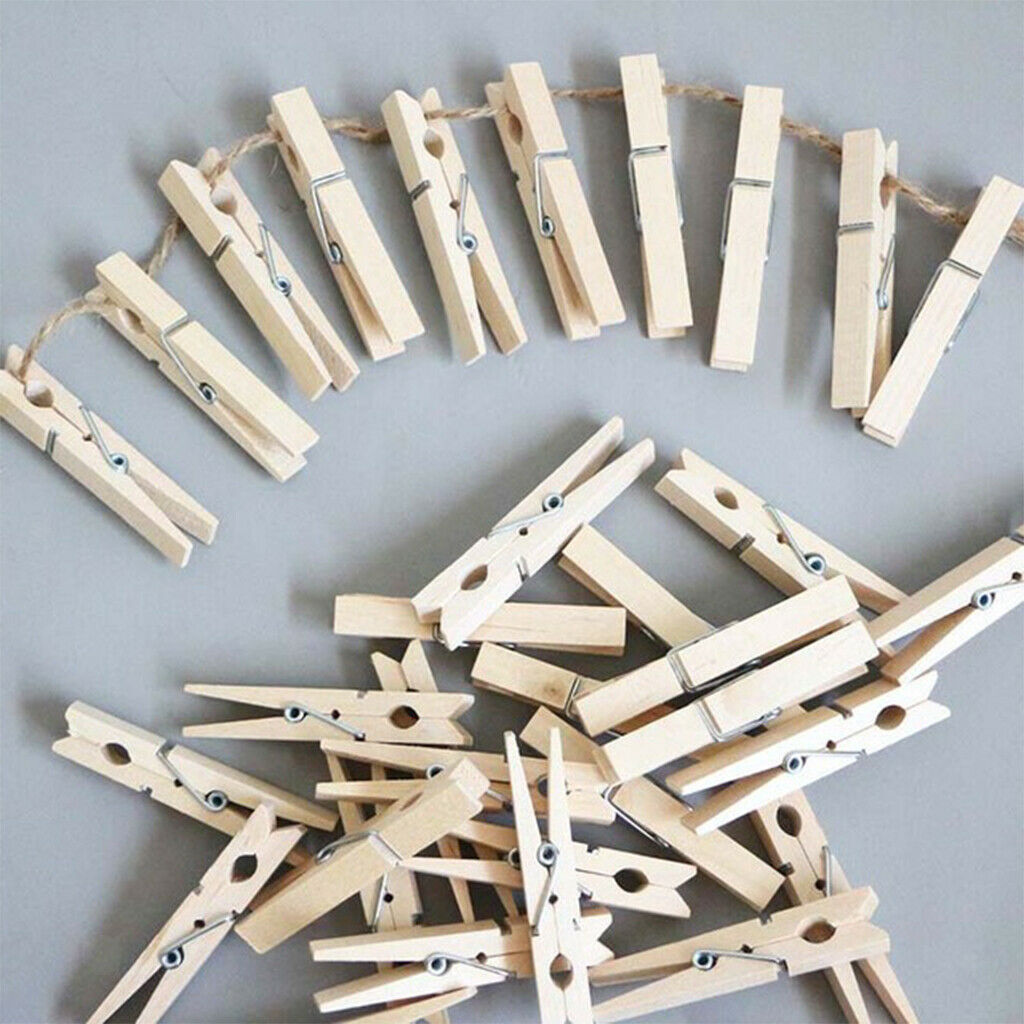 100 PCS Mini Wooden Photo Paper Peg Clothespin Picture Snack Files Clips