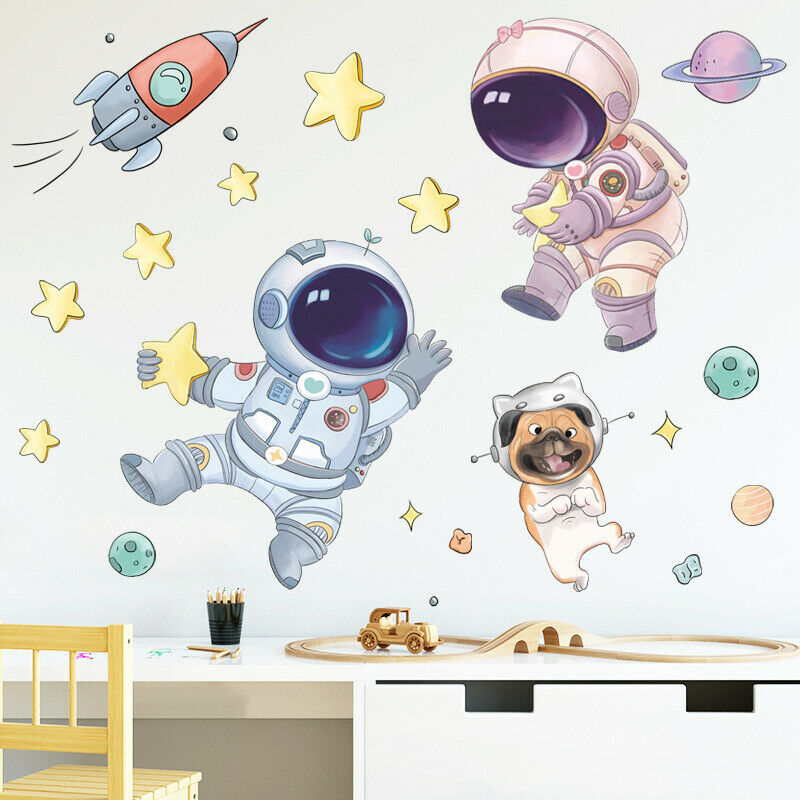 Cute Space Astronaut Wall Stickers For Kids Nursery Room Wall Decor Removabl Fx