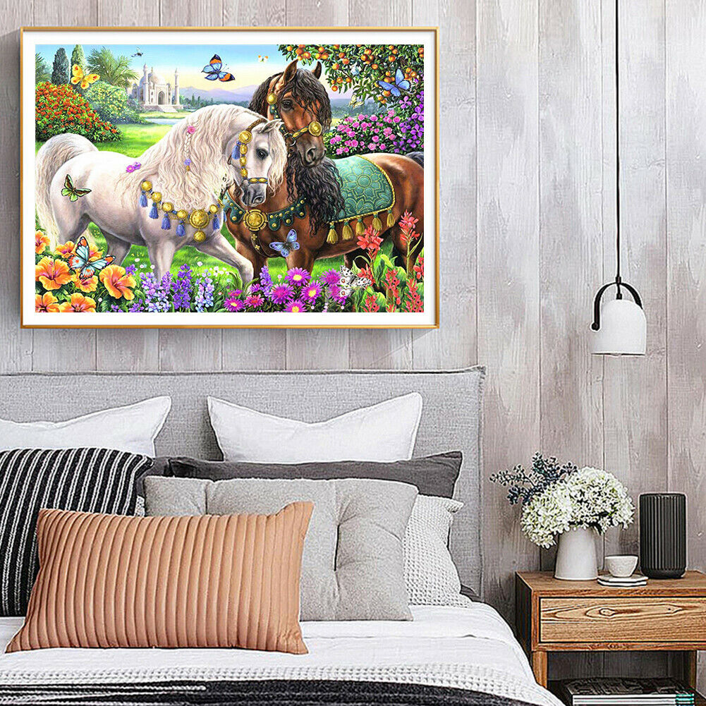 Two Horses Full Drill Square Diamond Painting DIY Mosaic Kit for Bead Art @