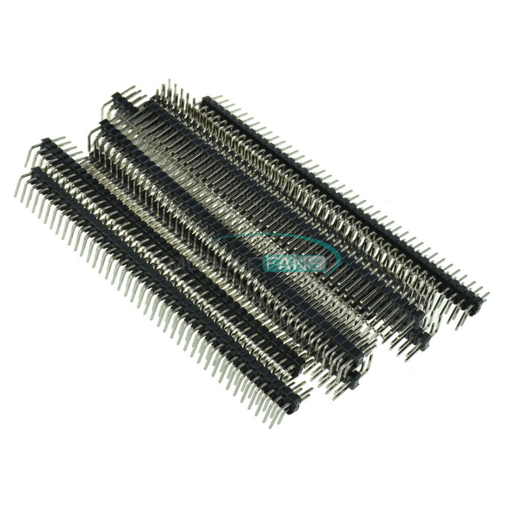 5PCS 2 x 40 Pin 40P 2.54mm Male Double Row Right Angle Pin Header Strip