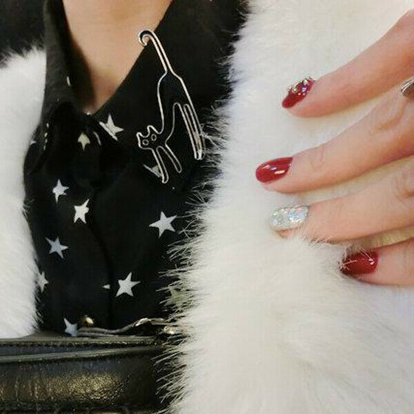 Cat Pattern Pin Brooch, Black And Red Color, Accessories for Women, 2 Pieces