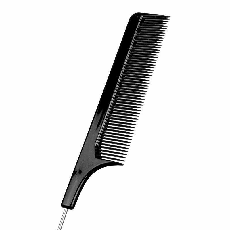 22cm Useful Fine-tooth Metal Pin Hairdressing Hair Style Rat Tail Comb Black /