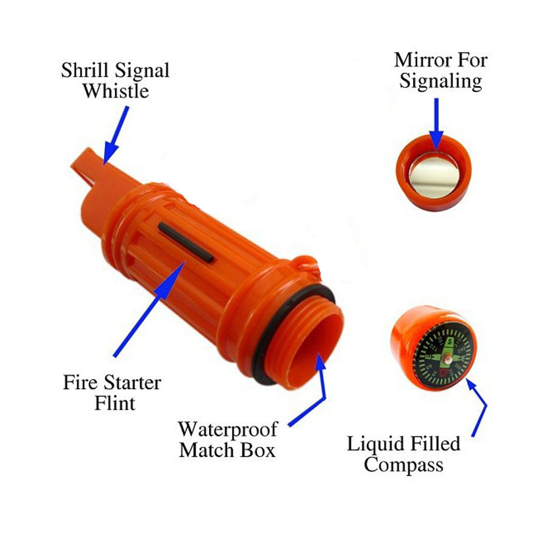 Survival Kit Scout Whistle/Compass/Mirror/Flint/Waterproof Pill Box 5 in 1 Tool