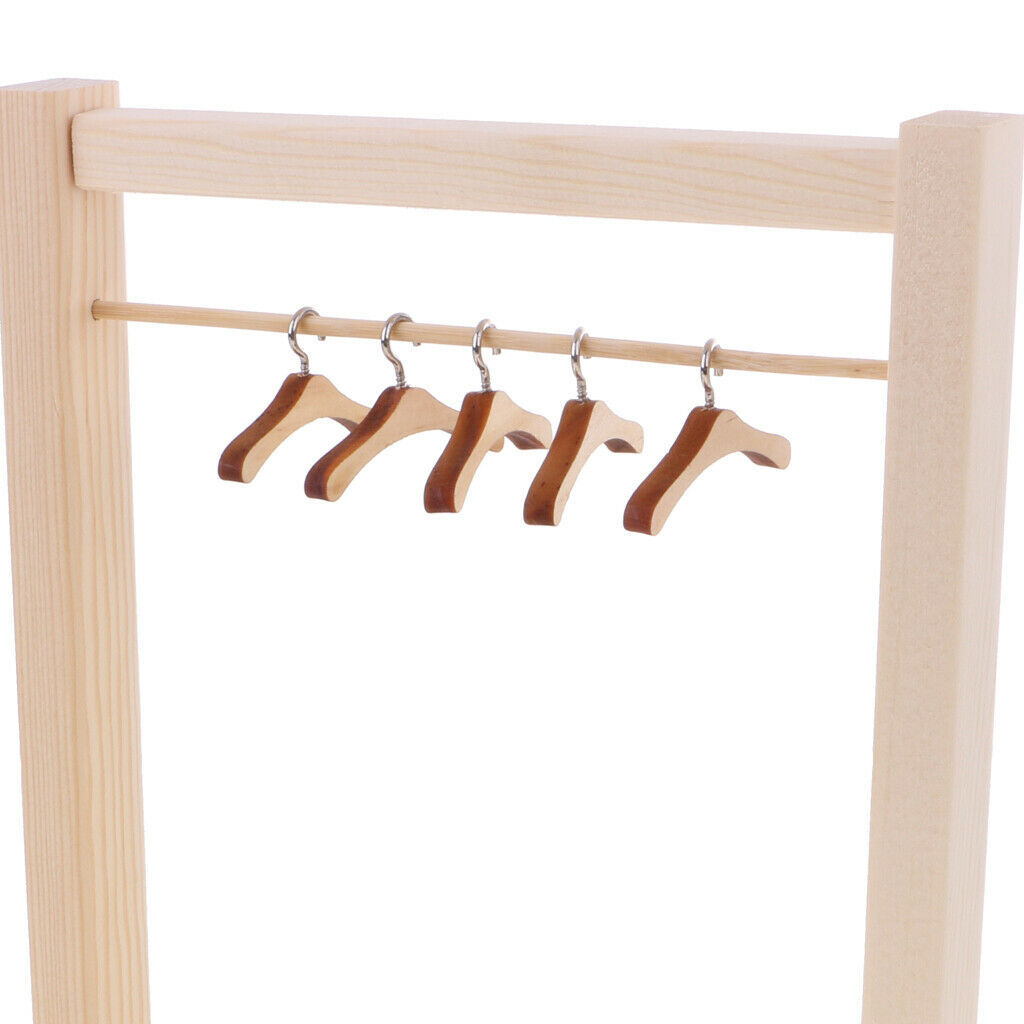 Handmade Wooden Clothes Hanging Stand with 10pcs Hook Hangers for 12'' BJD