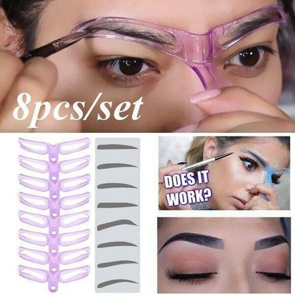 8Pcs Eyebrow Grooming Stencil Set Template Women Makeup Shaping Shaper Kits