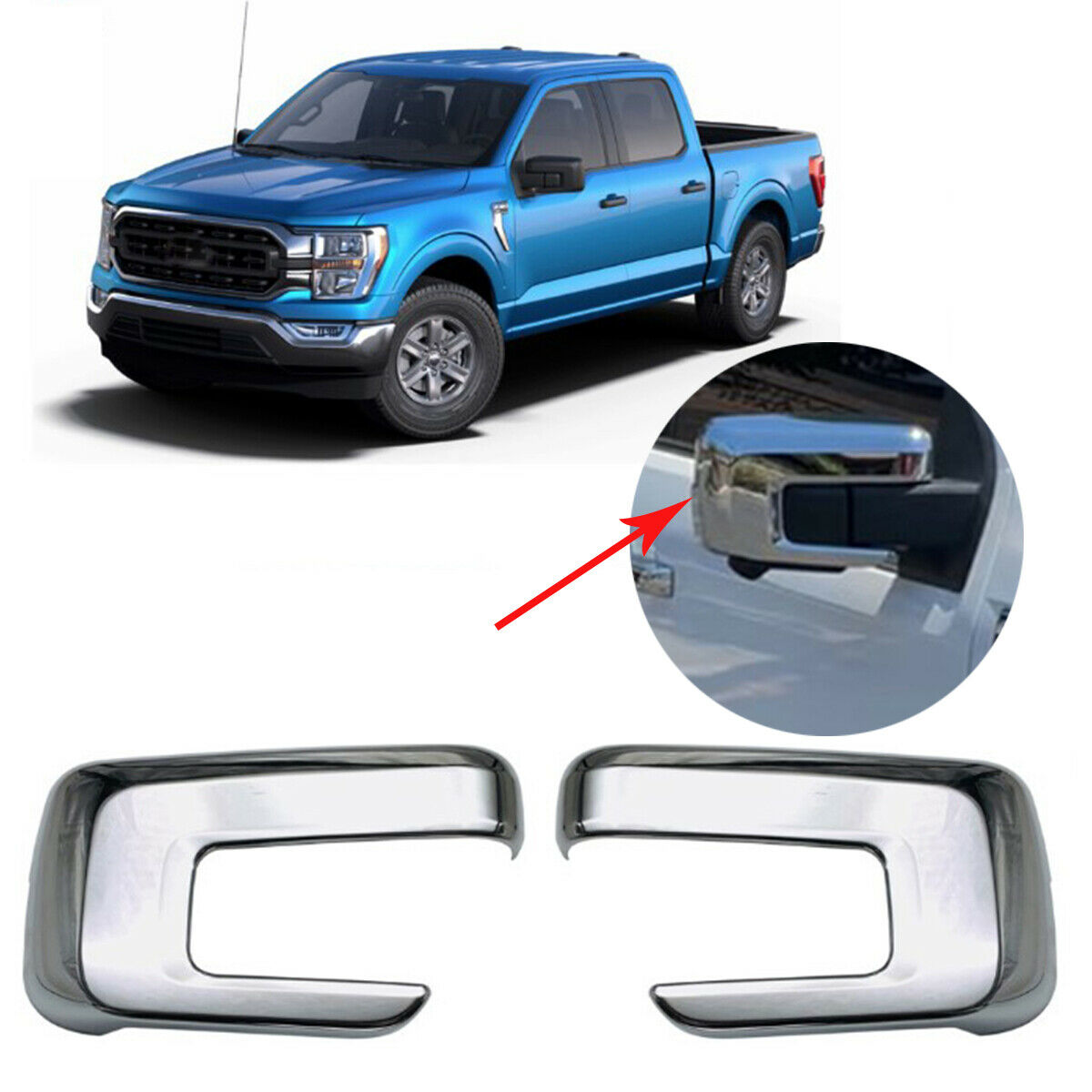 For Ford F-150 ABS Chrome Side Door Rear View Mirror Cover Trim 2021-2022 SUK