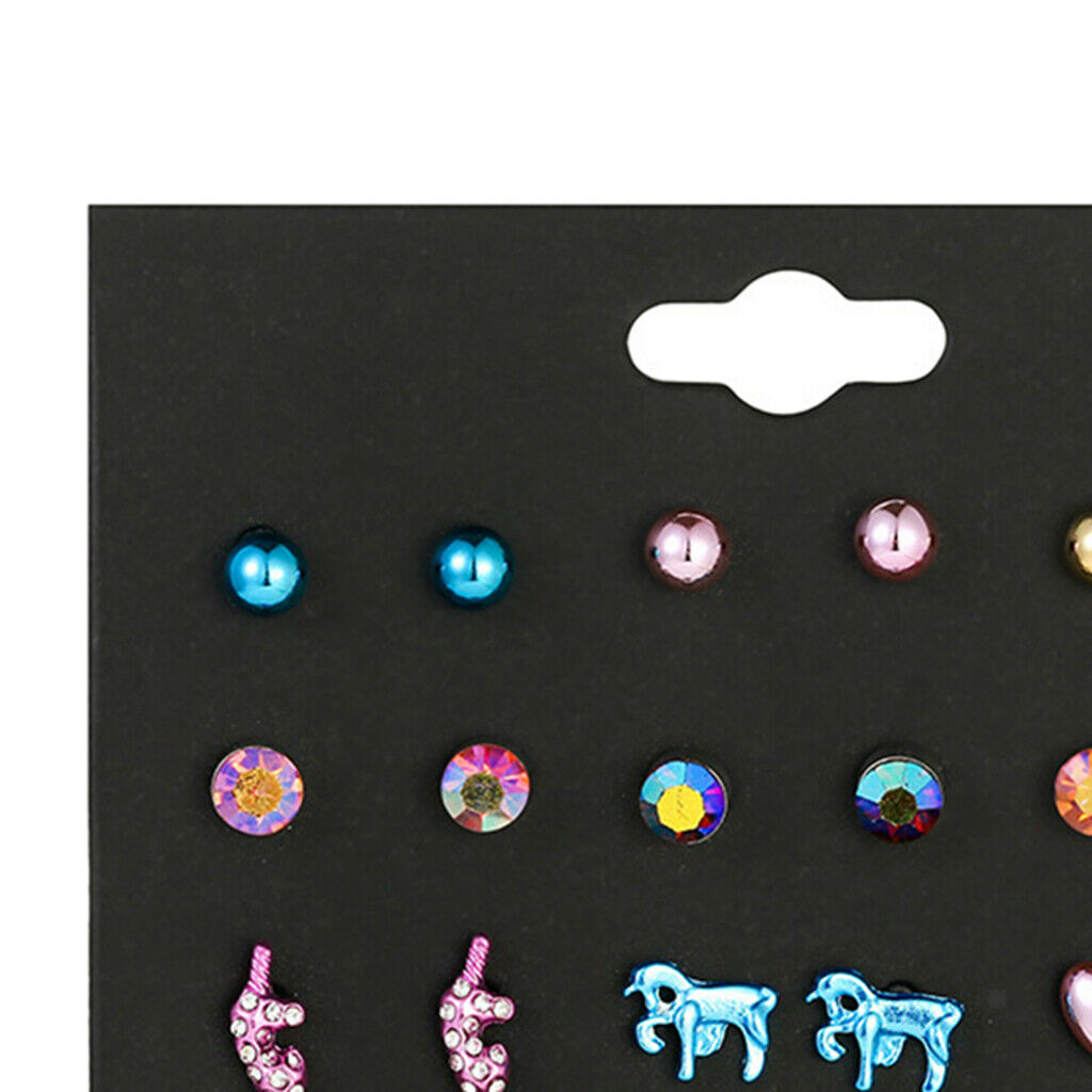 12 Pairs Set Fashion Assorted Metal Cute Animals Stud Earrings Set for Kids