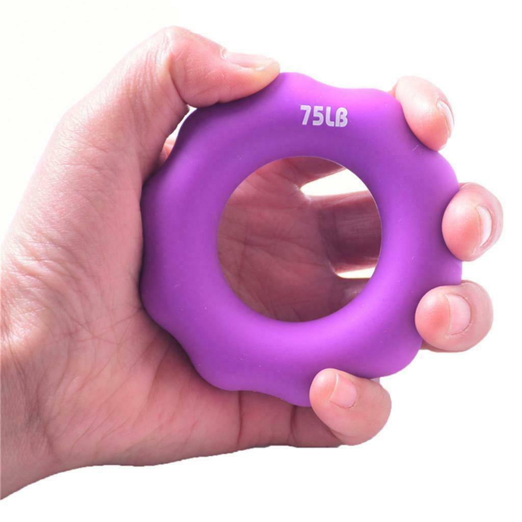 Silicone Hand Finger Grip Ring Muscle Power Training Exerciser Purple 75LB